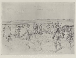 Lord Roberts és munkatársai nézik a búrok visszavonulását a Sand Riverből; French tábornok üldözi az ellenséget a szélsőbaloldalon